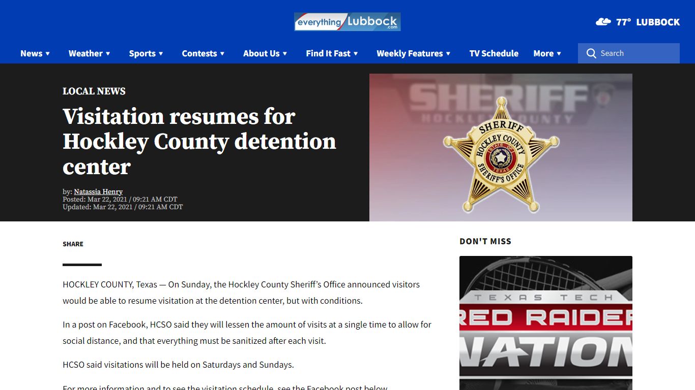 Visitation resumes for Hockley County detention center ...